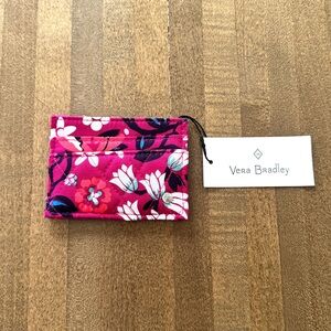 Vera Bradley Floral Card Case in Bloom Berry - White and Blue Flowers